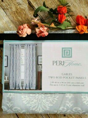 Peri Home 2 Pk Gables Medallion Rod Pocket Curtain Panels 40x96 Ea Grey White